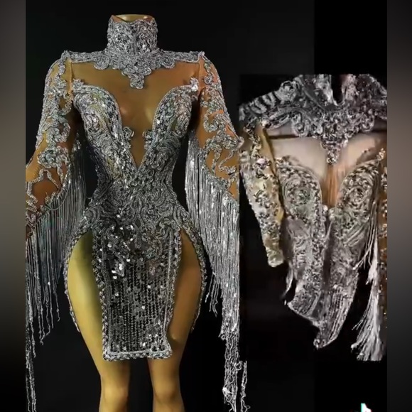 Bridal White bling silver dance costume - Picture 3 of 6